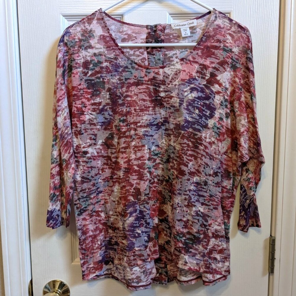 Coldwater Creek Pullover Shirt Back Button Trim Semi Sheer Blouse 2X